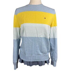 Tommy Hilfiger Yellow Blue White Colorblock Stripe Sweater Women’s XS